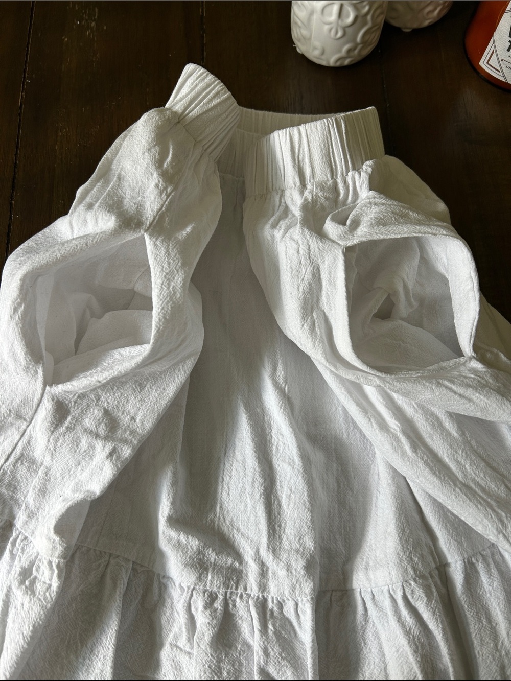 Anrabess long flowy white tiered 100% rayon maxi skirt size medium - Picture 8 of 9